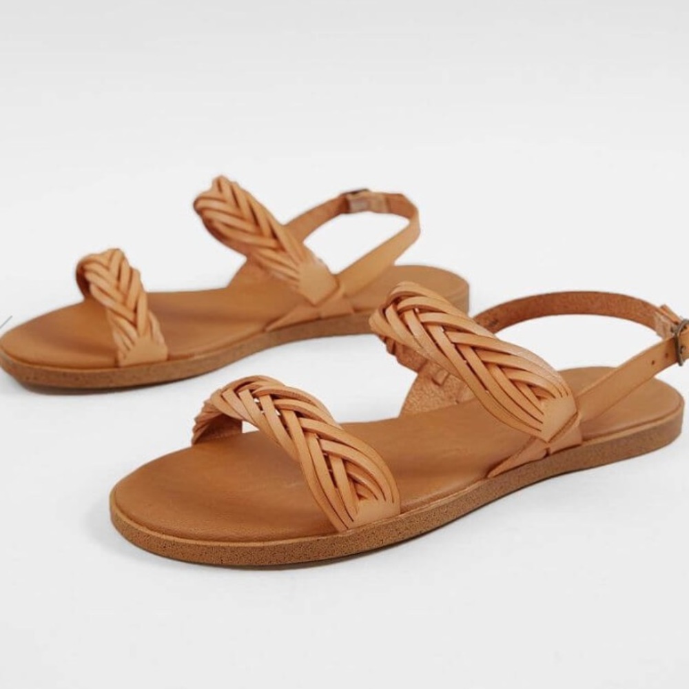 Faryl tan braided two strap sandals! Size 9.5!